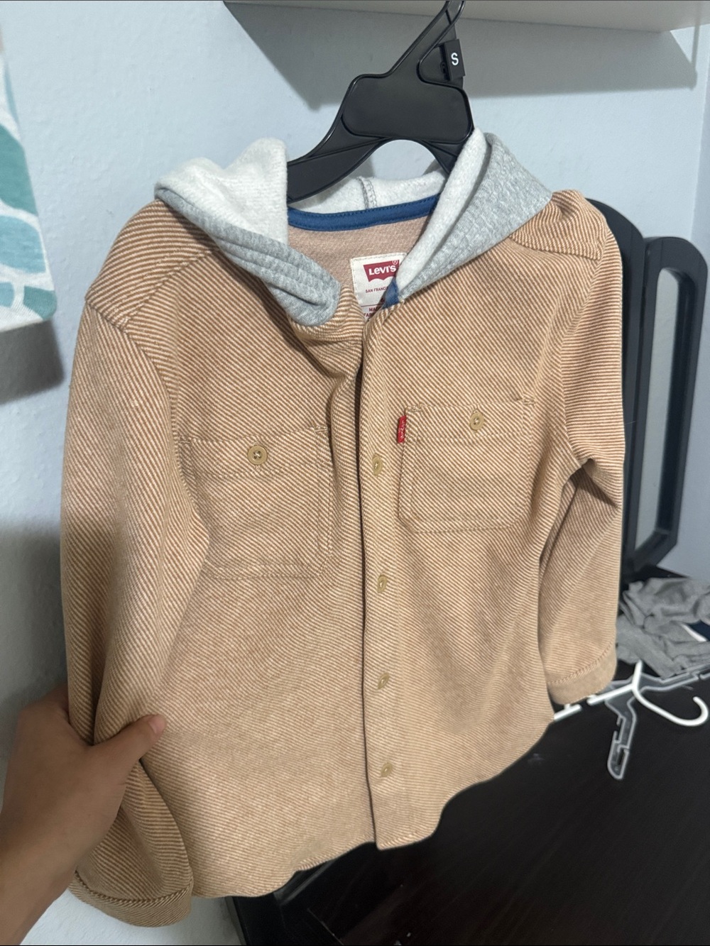 Levi's Tan Corduroy Hooded Zip-Up Jacket with Gray Hood